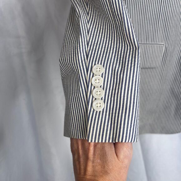Jos A Bank Seersucker Striped 100% Cotton Blazer Preppy Single Breasted Size 43R - Picture 6 of 12